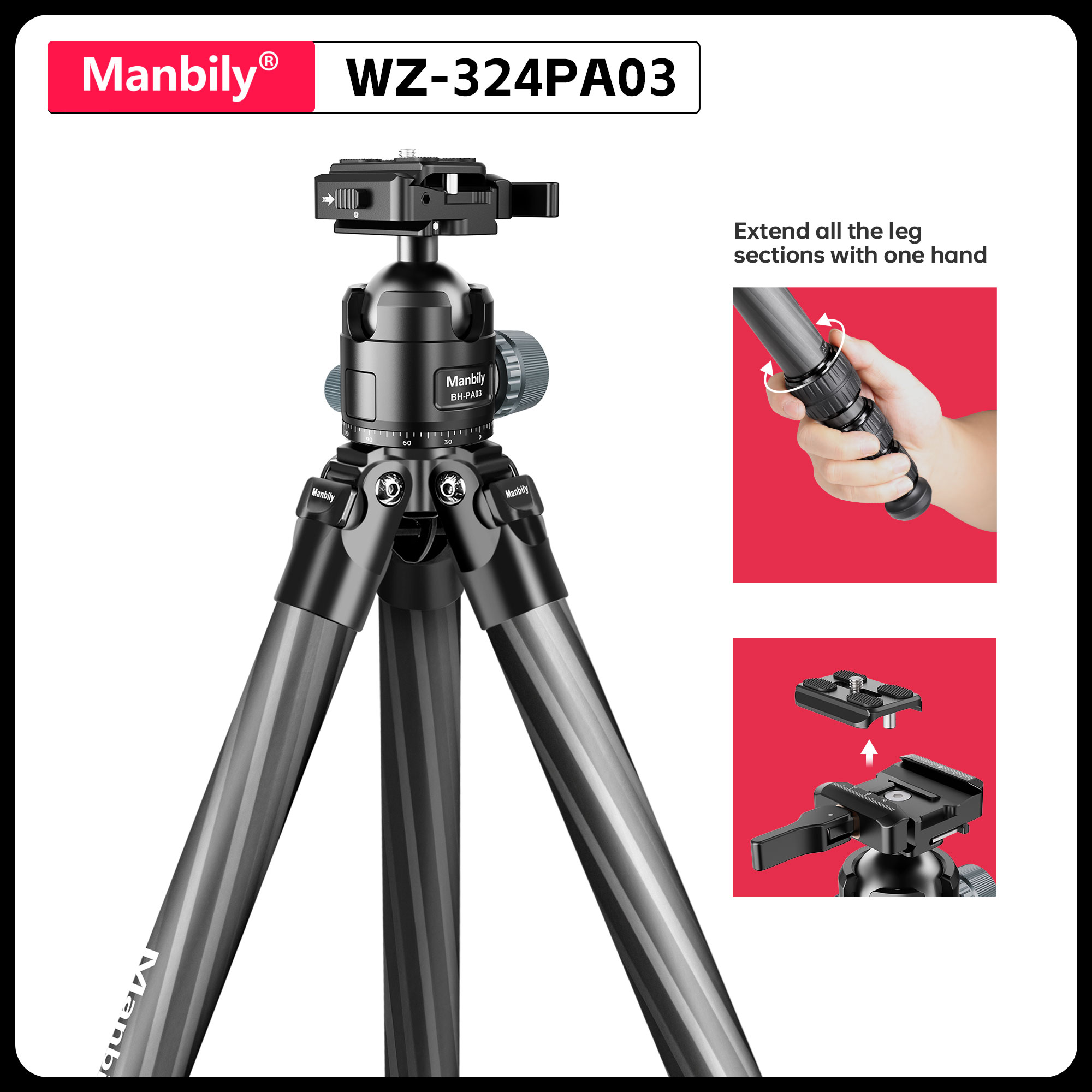 Outdoor Hunting Videos - Manbily 158CM ヘビーデューティーカーボンファイバーハンティング三脚 44mmボールヘッド付き アウトドア用 最大耐荷重44ポンド