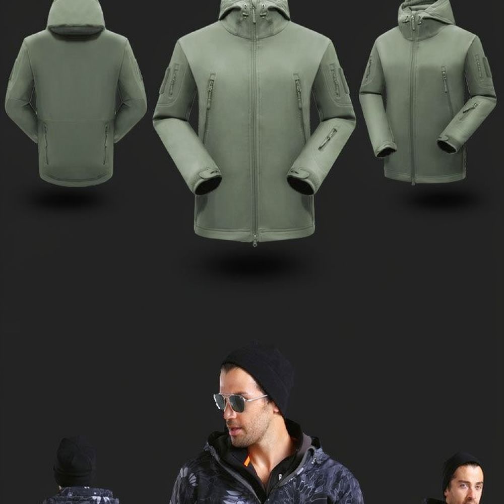 Outdoor Hunting Outfit - アウトドアスポーツ用タクティカルウェア、保温性に優れたフリース素材のソフトシェルスーツ、防水性、ハイキングや狩猟に適したジャケットとパンツ、迷彩柄。
