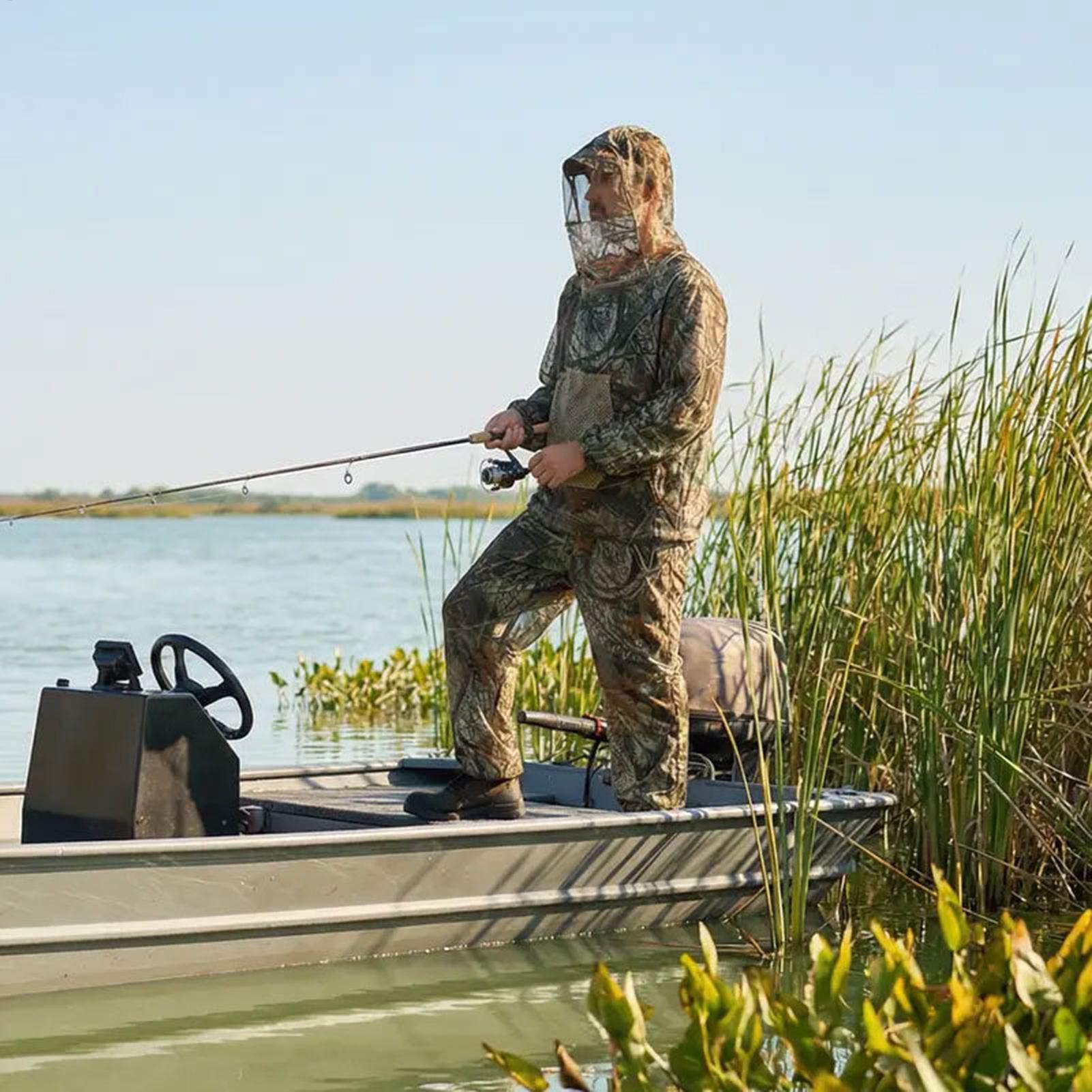 Outdoor Hunting Outfit - 男性用ハンティングスーツフライプルーフメッシュ衣装フード付き釣り用衣装狩猟釣りキャンプハイキング屋外ガーデニング探検用