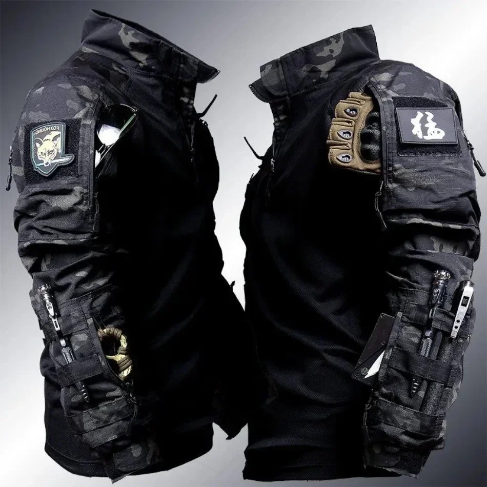 Outdoor Hunting Outfit - AU 屋外男性マルチカム衣装コンバットシャツ通気性軍戦術シャツ長袖ペイントボールキャンプトップス狩猟服