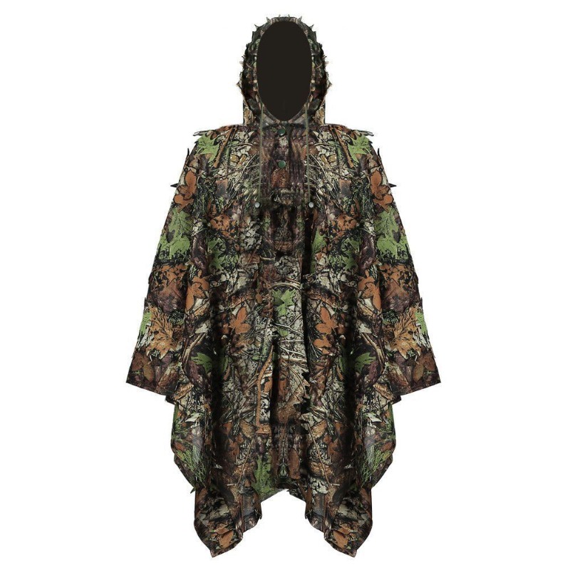 Outdoor Hunting Tv - 大人用屋外ギリースーツリアルな3D葉模擬迷彩ポンチョマントステルスセット森林CSゲーム服狩猟射撃用