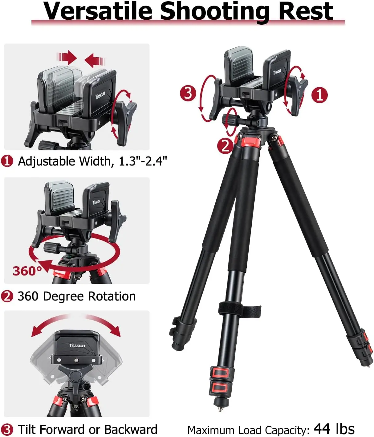 Outdoor Hunting Tv - 軽量カーボンファイバーフレーム三脚、調整可能な脚、射撃・狩猟用アクセサリー、アウトドア用ハンズフリー操作スコープマウント