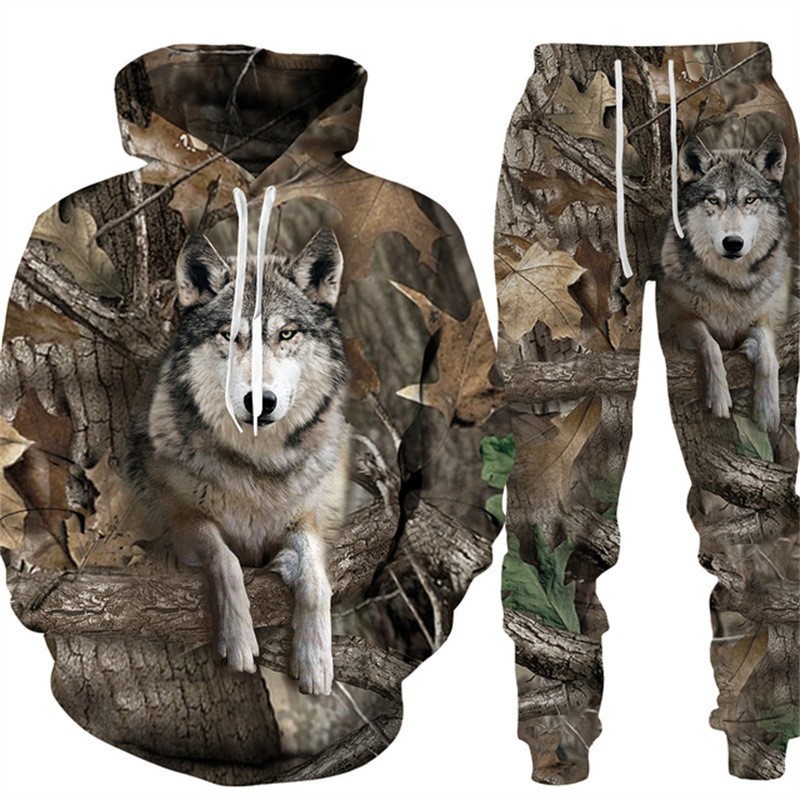 メンズ迷彩柄ハンティングアニマルトラックスーツ3Dオオカミプ - Outdoor Hunting Outfit のレビューと価格