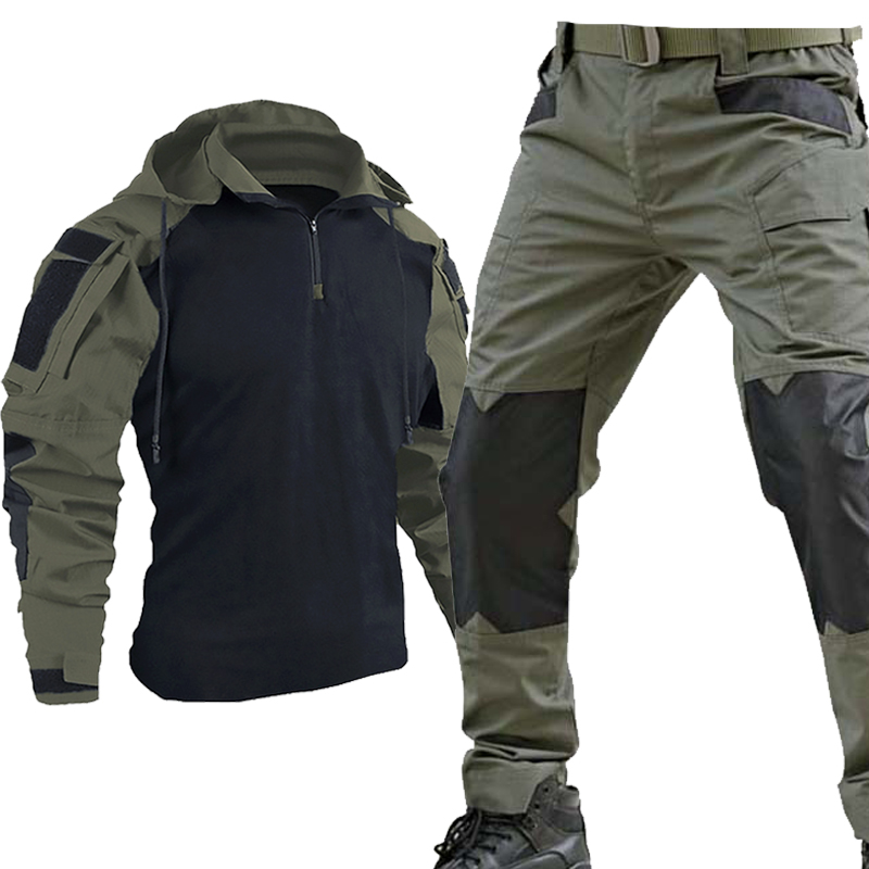 メンズブラックマルチカムタクティカルスーツ通気性コンバットウ - Outdoor Hunting Outfit のレビューと価格