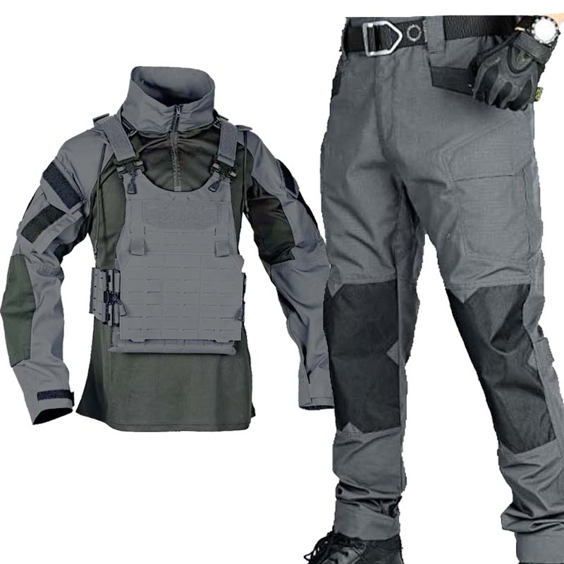 メンズブラックマルチカムタクティカルスーツ通気性コンバットウ - Outdoor Hunting Outfit のレビューと価格