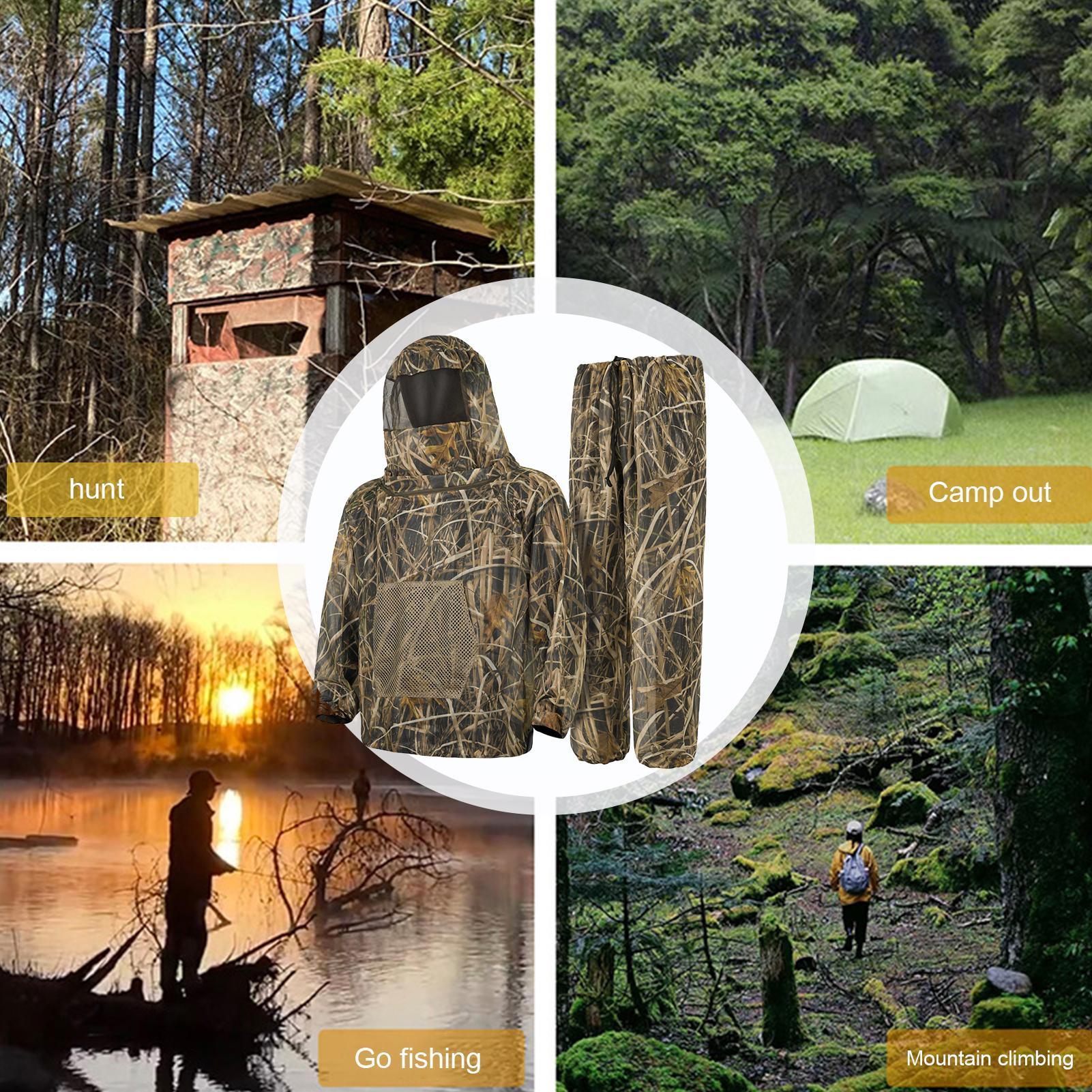 男性用ハンティングスーツフライプルーフメッシュ衣装フード付き - Outdoor Hunting Outfit のレビューと価格