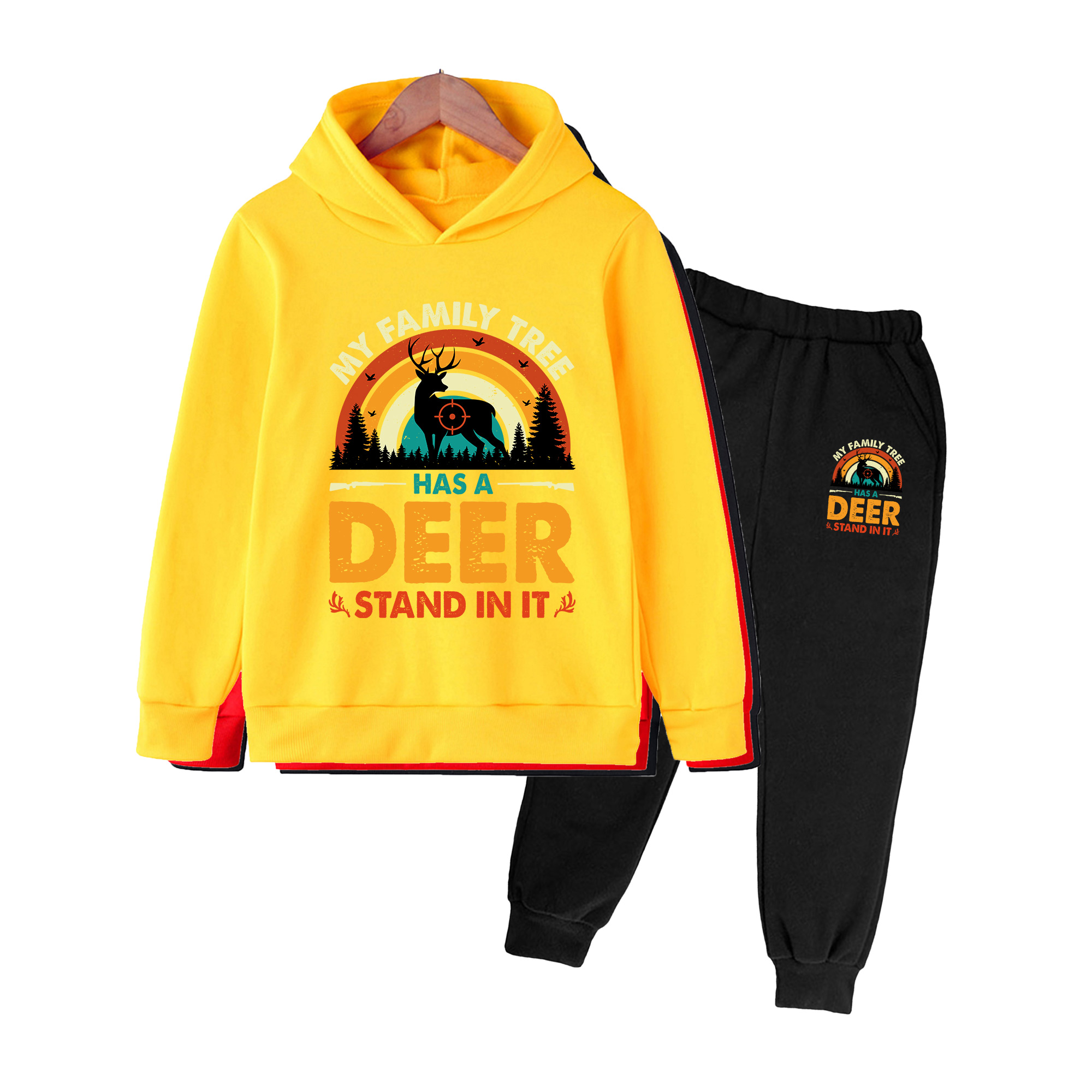 キッズ用フーディー＆スウェットパンツセット、レトロな鹿狩り柄 - Outdoor Hunting Outfit のレビューと価格