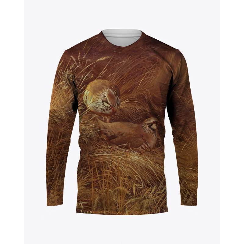 男性と女性のための長袖カモフラージュTシャツ,ウズラの3Dプ - Hunting Quail のレビューと価格