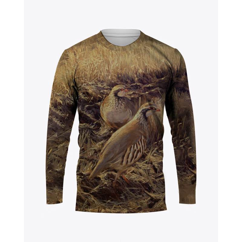 男性と女性のための長袖カモフラージュTシャツ,ウズラの3Dプ - Hunting Quail のレビューと価格