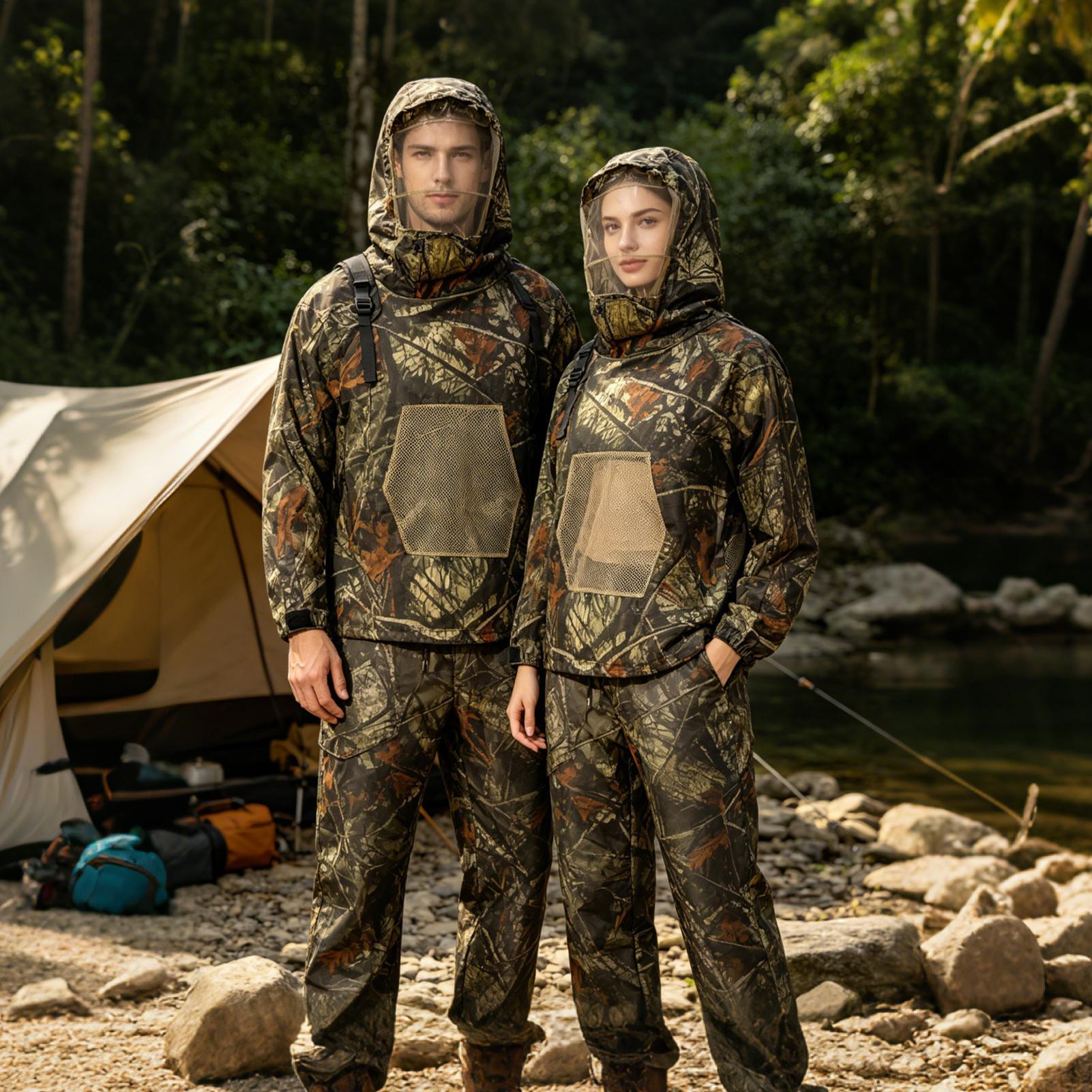 狩猟服フード付きフライプルーフメッシュ衣装釣りスーツ狩猟釣り - Outdoor Hunting Outfit のレビューと価格
